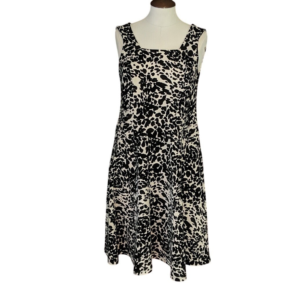 Black Label by Evan Picone Women's A-line Square Neck Dress Sz 8 Black and Ivory